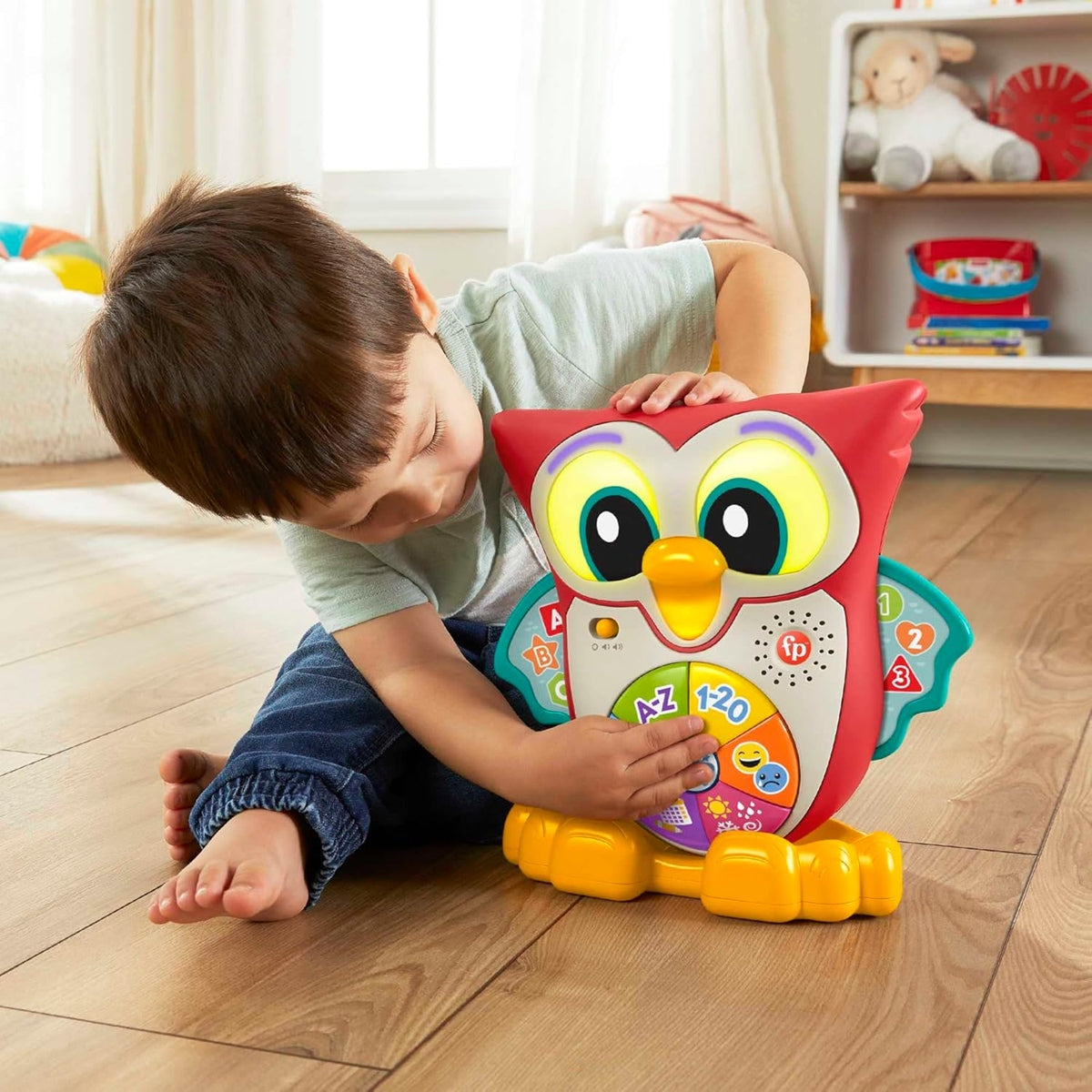FISHER-PRICE interaktívna SOVA so svetlami a 90 melódiami, vety, FRANCOÚZŠTINA 18 m+