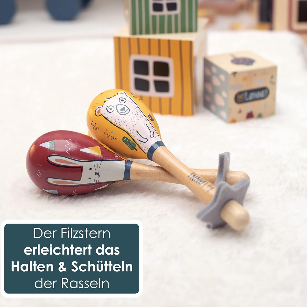 HEJ LØNNE wooden maracas rattles, 2 pcs.