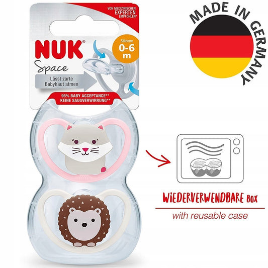NUK Space πιπίλα σιλικόνης x2 0-6μ +θήκη