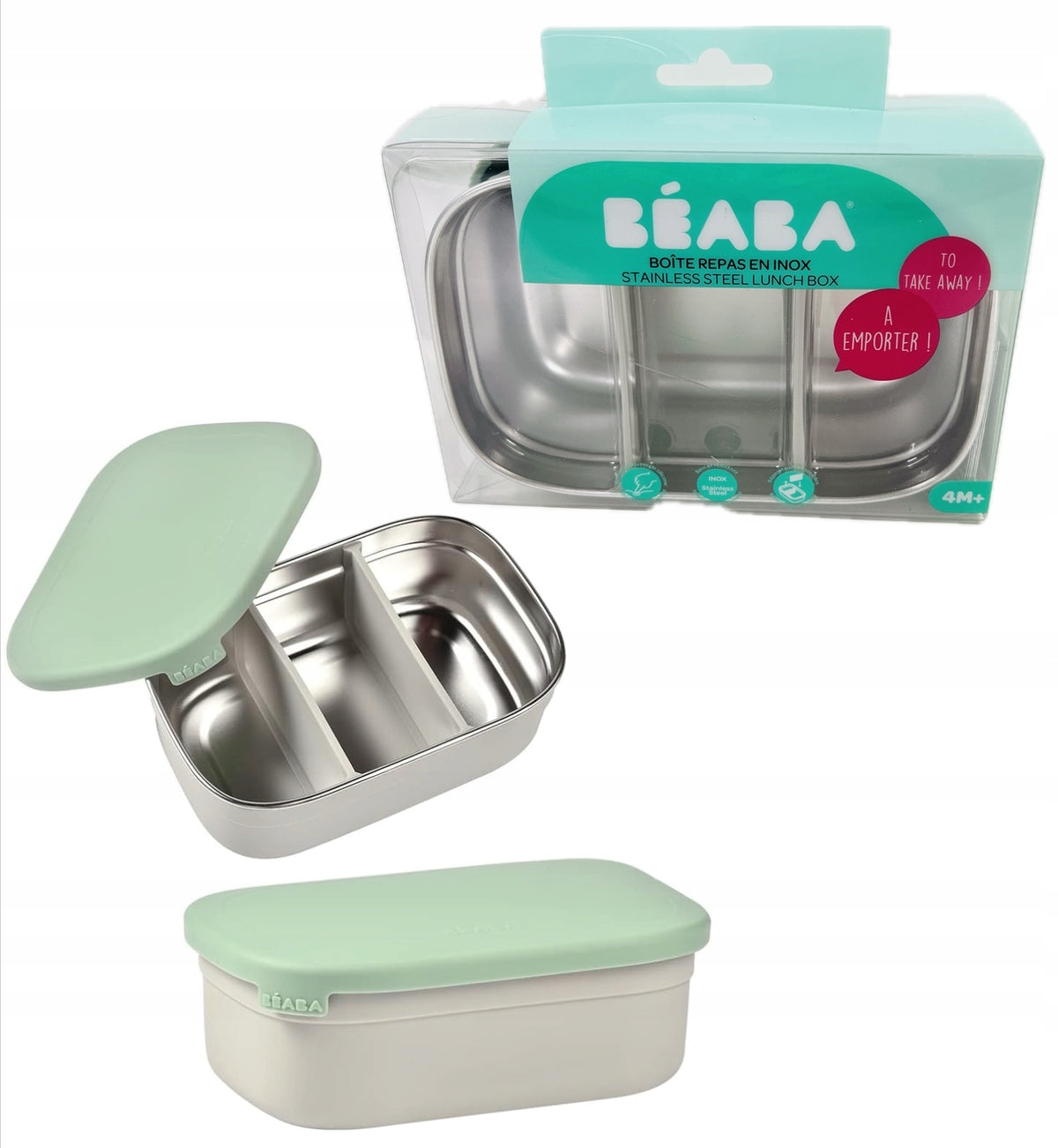 BEABA desiatový box lunchbox NEREZOVÁ OCEĽ 760 ml s priehradkami