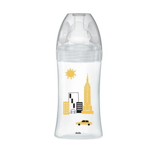 DODIE Sensation+ NEW YORK sklenená fľaša 270 ml 0–6 m cumlík 2 stredný prietok