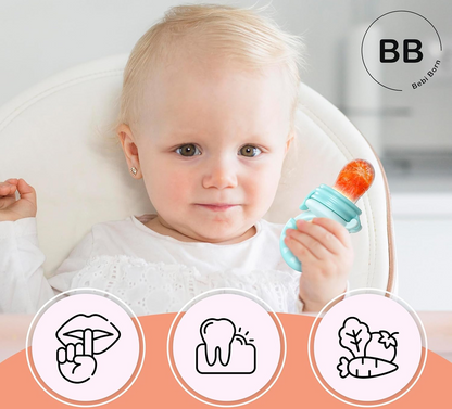 BEBI BORN hryzátko a podávač na ovocie pre deti 3–24 mesiacov, 3 náustky