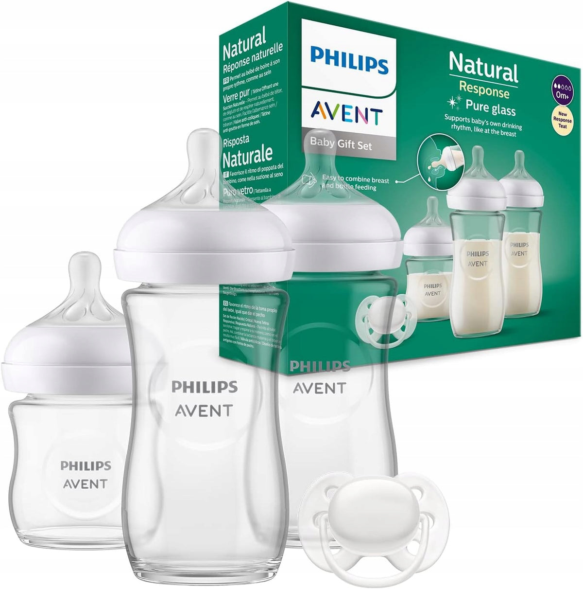 PHILIPS AVENT Natural Response sada 3 sklenených fliaš + cumlík