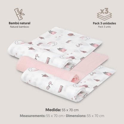 INTERBABY mušelínové zavinovačky x3 bambusová bavlna 55x70cm