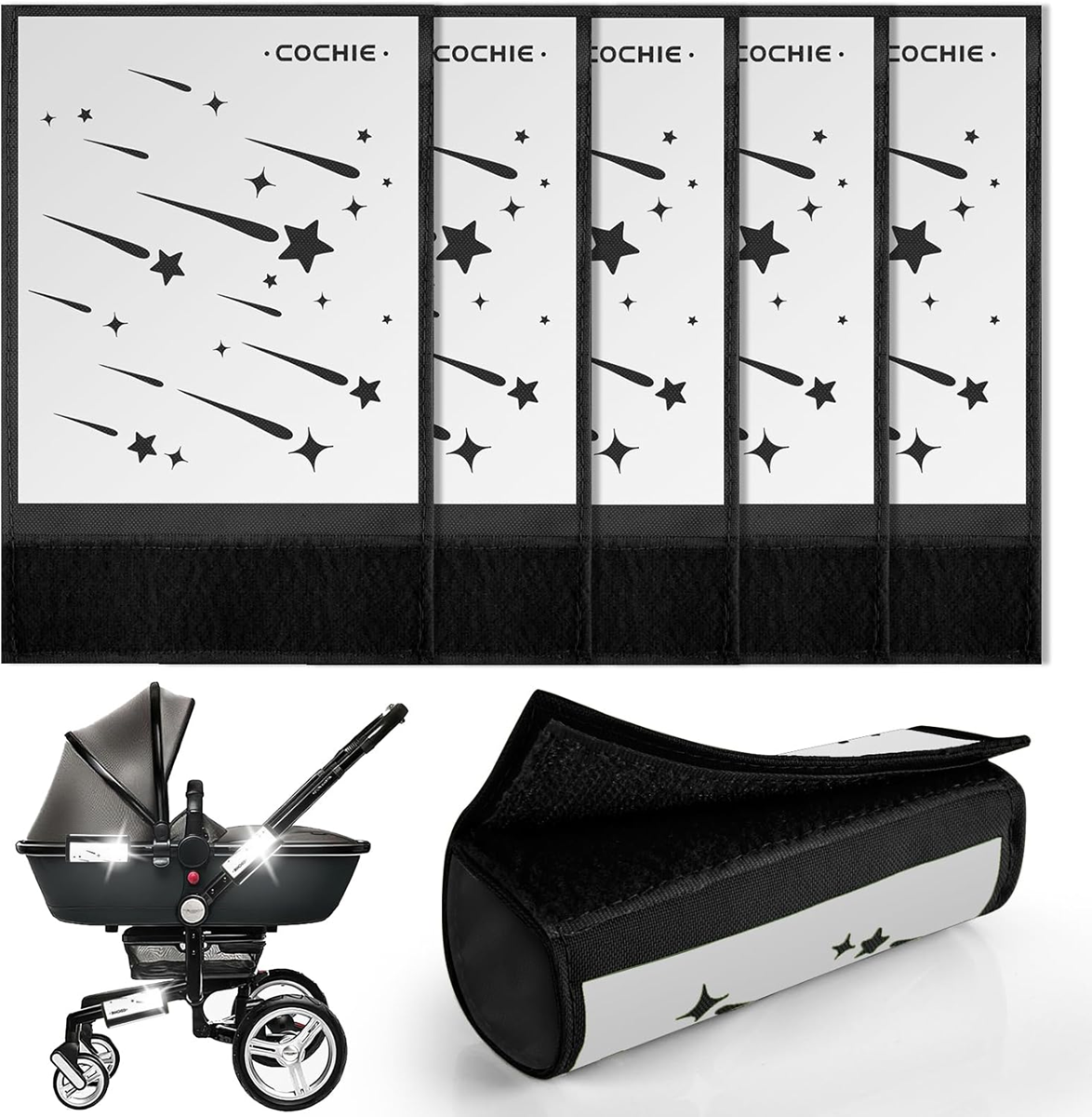 COCHIE stroller reflectors with meteor motif