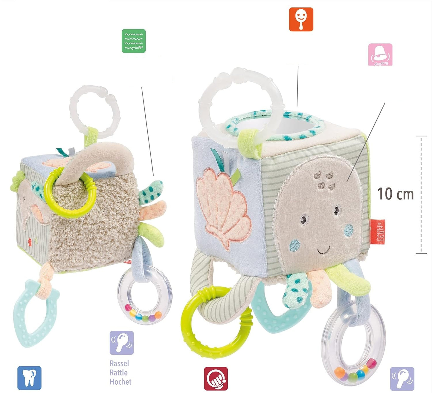 FEHN plush stroller, crib, and car seat hanging toy, 10x10 cm, SEA DREAMS