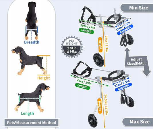ANMAS Verstellbarer Hunde-Rollwagen für Hunde bis 14 kg