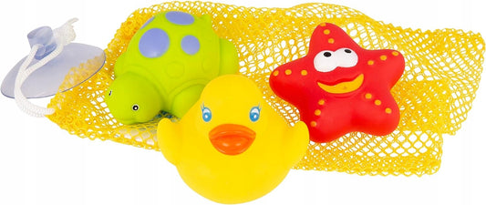 PLAYGRO 3 jouets de bain + filet de rangement avec ventouse