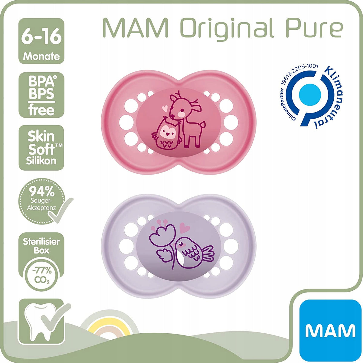 MAM ORIGINAL PURE upokojujúci cumlík x2 6-16m