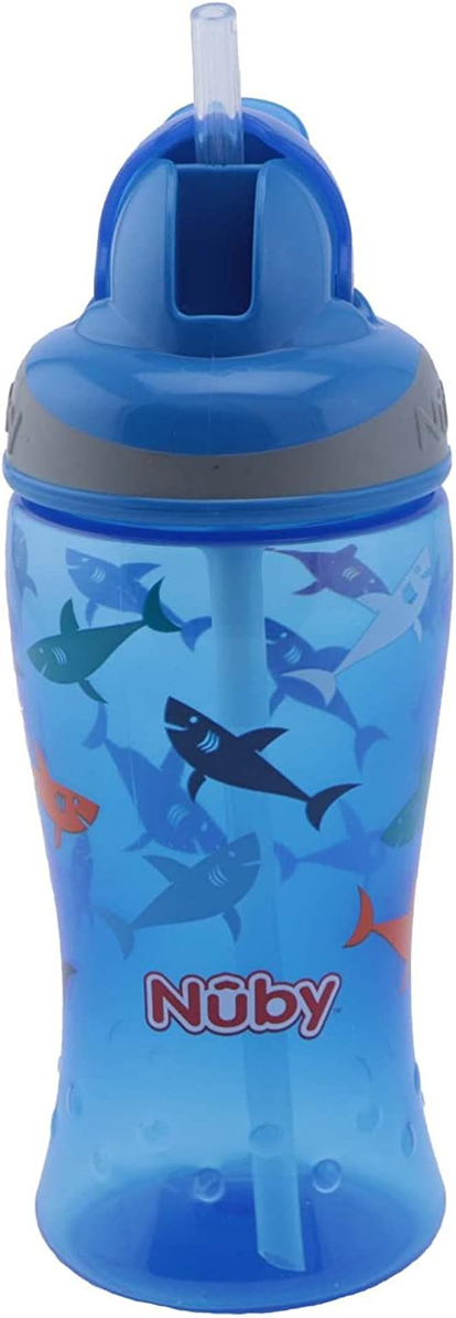 NUBY Flip-it Cup nerozlievací pohár so slamkou 12 m+ 360 ml ŽRALOKY