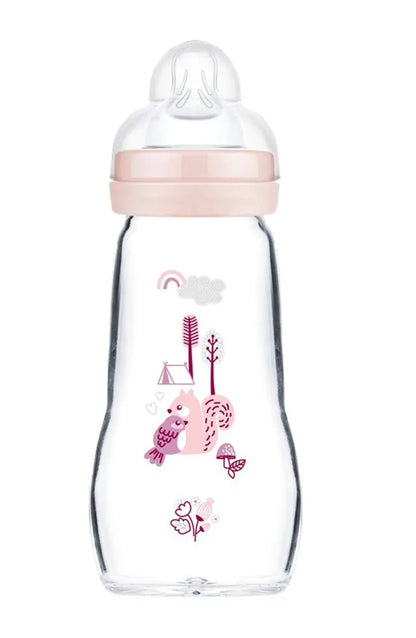 MAM Feel Good, biberon din sticlă, 260 ml, 2 luni+, tetină 2, LAS