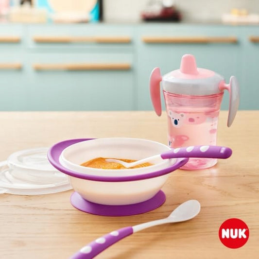 NUK leerset voor eten 6 m+ anti-lekbeker kom 2 lepels