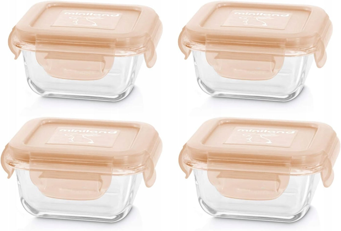 MINILAND NaturSquarefood containers x 4age 4 m+colour orangecapacity 160 mlwidth 10 cm, length 10 cm, height 5