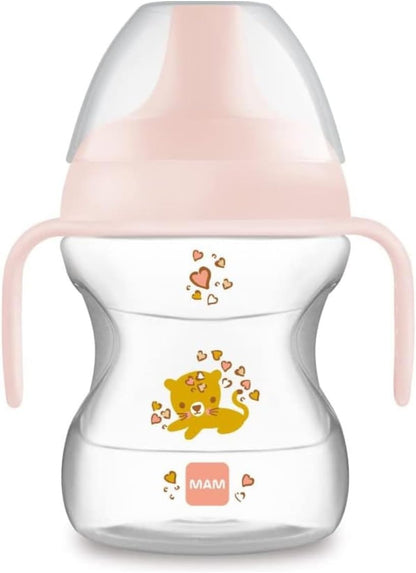 MAM Learn To Drink Cup pohárik na učenie pitia, netečúci, s náustkom, 190 ml, 6 m+, MAČKA