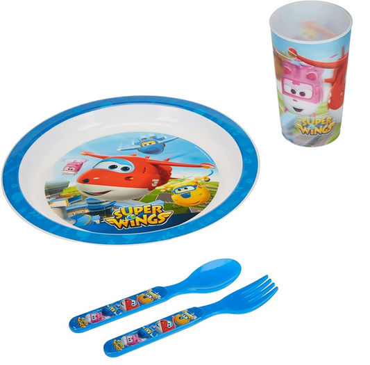 OLED Super Wings raňajková súprava – tanier, hrnček a príbor, 3 roky+