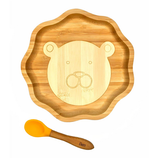 KLEINER FUCHS Bambusteller mit Saugnapf + Löffel