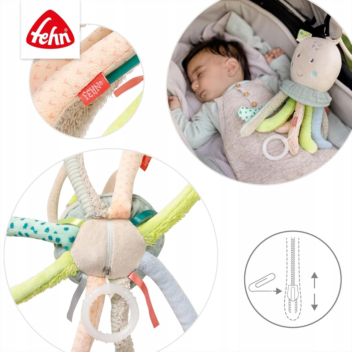 FEHN závesná plyšová hračka s hracím strojčekom CHOBOTNICA 24 cm