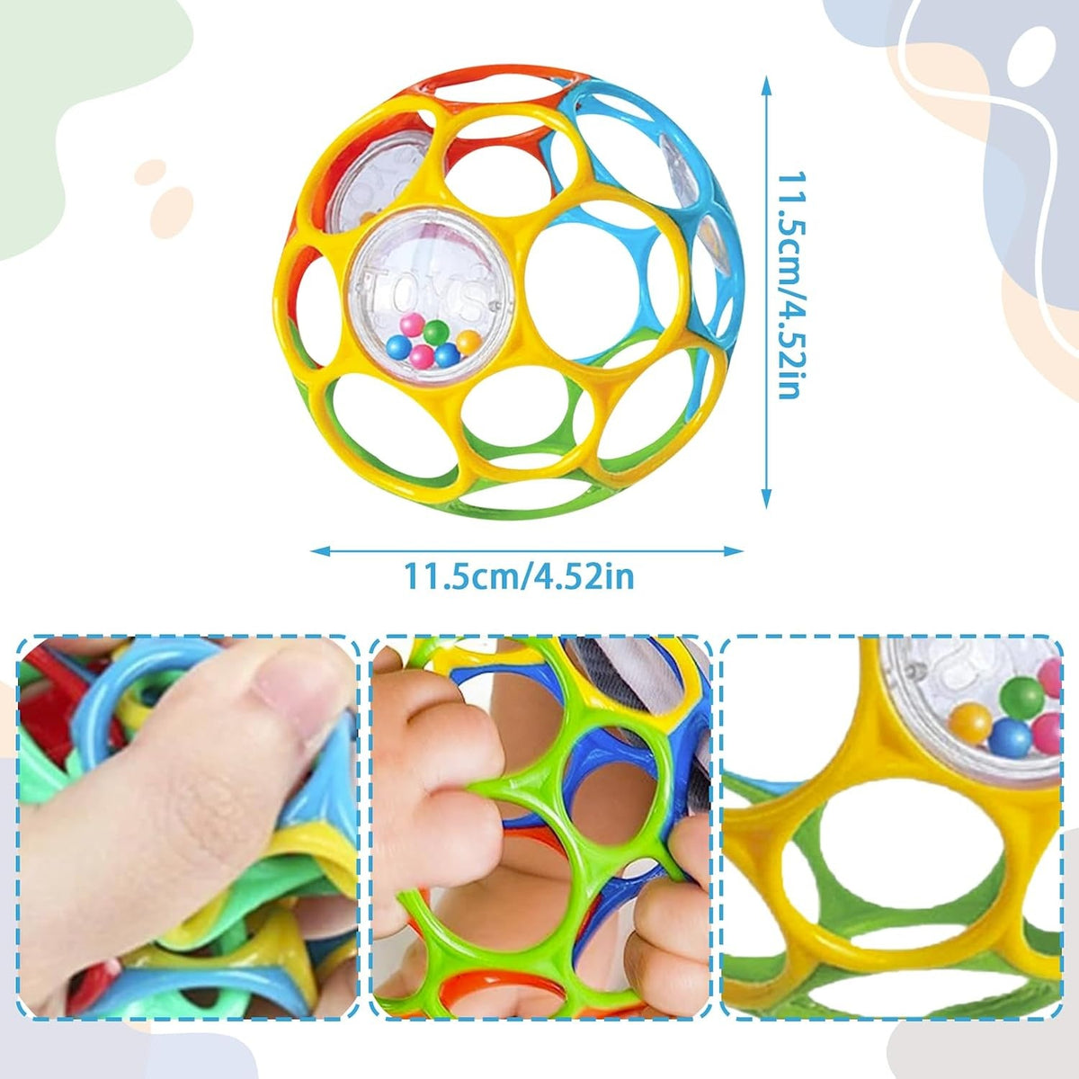 KIKUO Classic Ball hryzátko a úchopová loptička s hrkálkami 11,5 cm