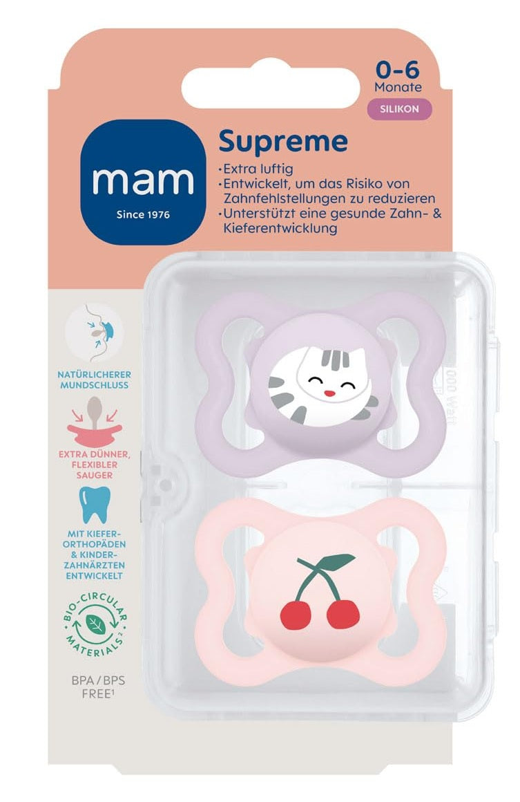 MAM Supreme Silikon-Schnuller 0–6 Monate, 2er-Pack