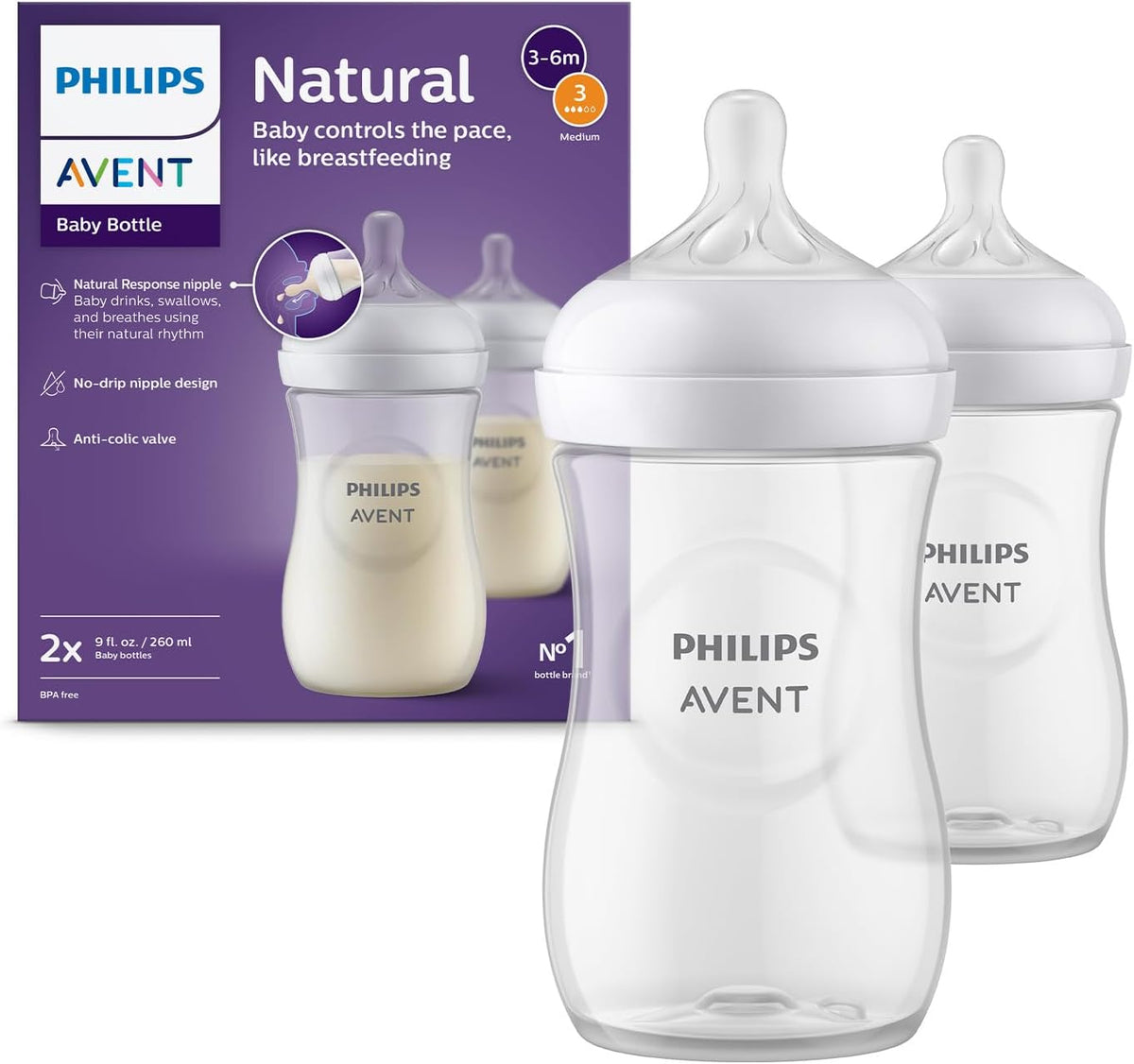 PHILIPS AVENT Natural RESPONSE fľaša 260 ml 1msc+ x2