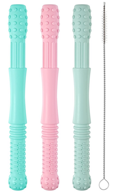 HOPTON silikonowy gryzak masujący 3 sztuki + szczotka do czyszczenia 16,8 cm