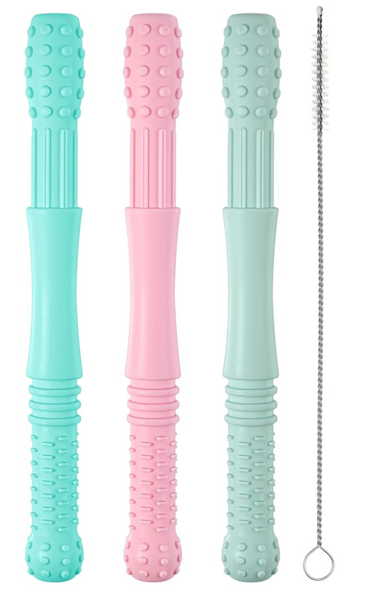 HOPTON silikonowy gryzak masujący 3 sztuki + szczotka do czyszczenia 16,8 cm