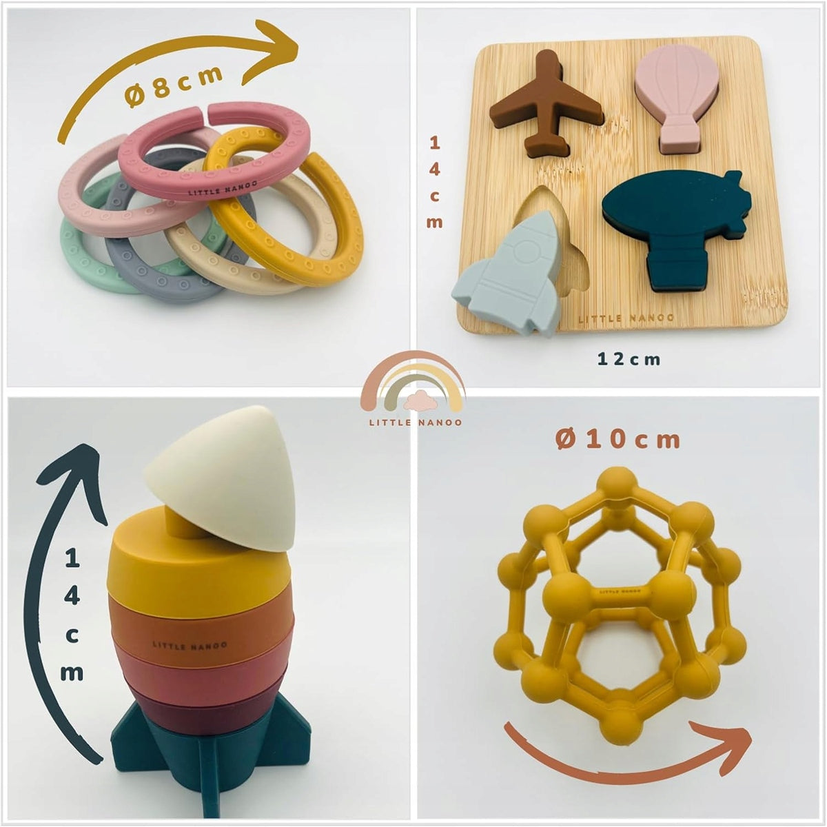 LITTLE NANOO zestaw silikonowych zabawek sensorycznych 18 elementów 6 m+