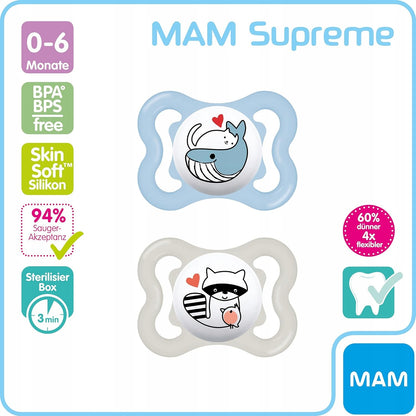 MAM SUPREME silikónový cumlík 0-6 mesiacov x2