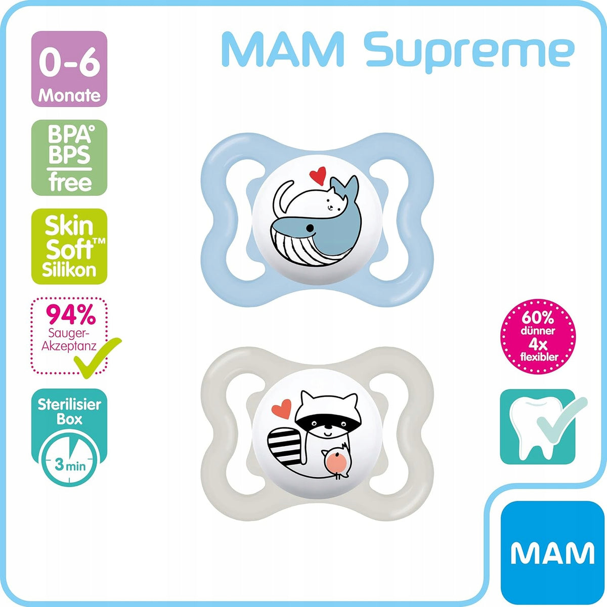 MAM SUPREME silikónový cumlík 0-6 mesiacov x2