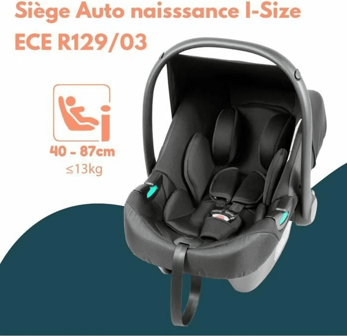 BAMBISOL wózek podwójny + fotelik samochodowy gr0, fotelik I-Size ECE R129/03 dla 40-87 cm i do 13 kg