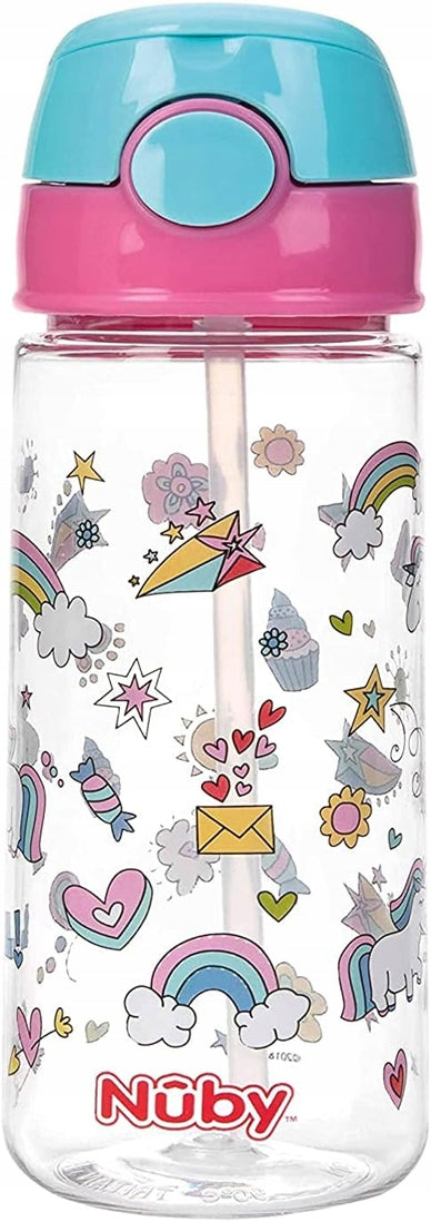 NUBY Straw Cup sticlă tritan cu pai 4 luni+ 540 ml