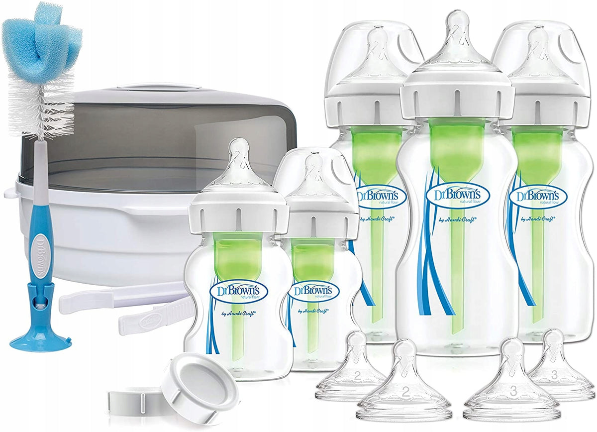 DR. BROWN'S štartovacia súprava: sterilizátor do mikrovlnnej rúry + fľaše a príslušenstvo