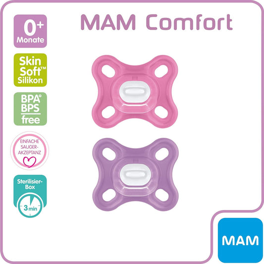 MAM Comfortdummy for newborns and premature infants, storage and sterilisation boxAge 0+ monthssiliconeBPA and
