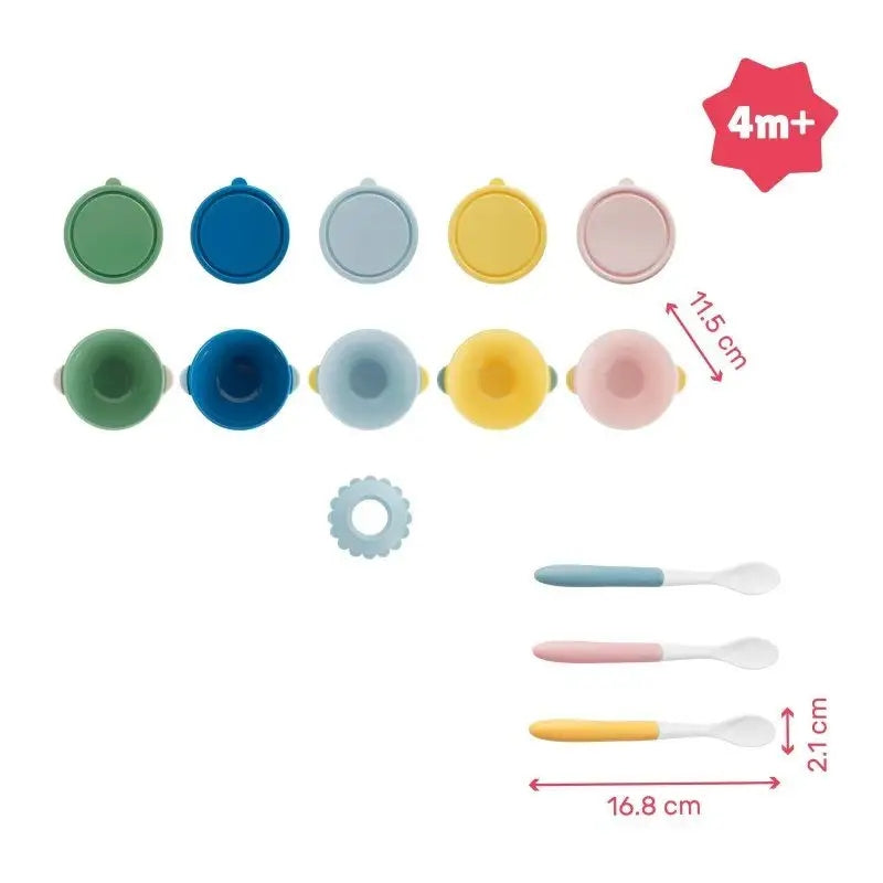 BADABULLE set de boluri cu ventuză și capace x5 + lingurițe x3