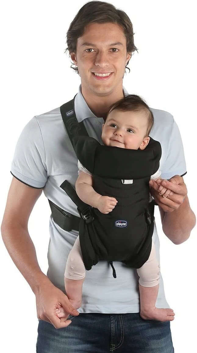 CHICCO EASY FIT nosidełko ergonomiczne dla niemowląt, granatowe, noszone na piersi przez tatę, od urodzenia do 9 kg