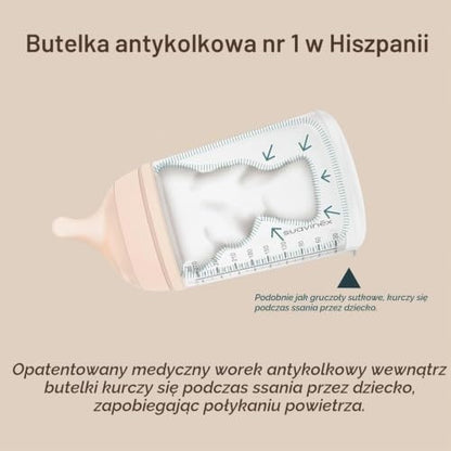 Suavinex Zero Zero antikoliková fľaša 270 ml 3m+ stredný prietok (M)