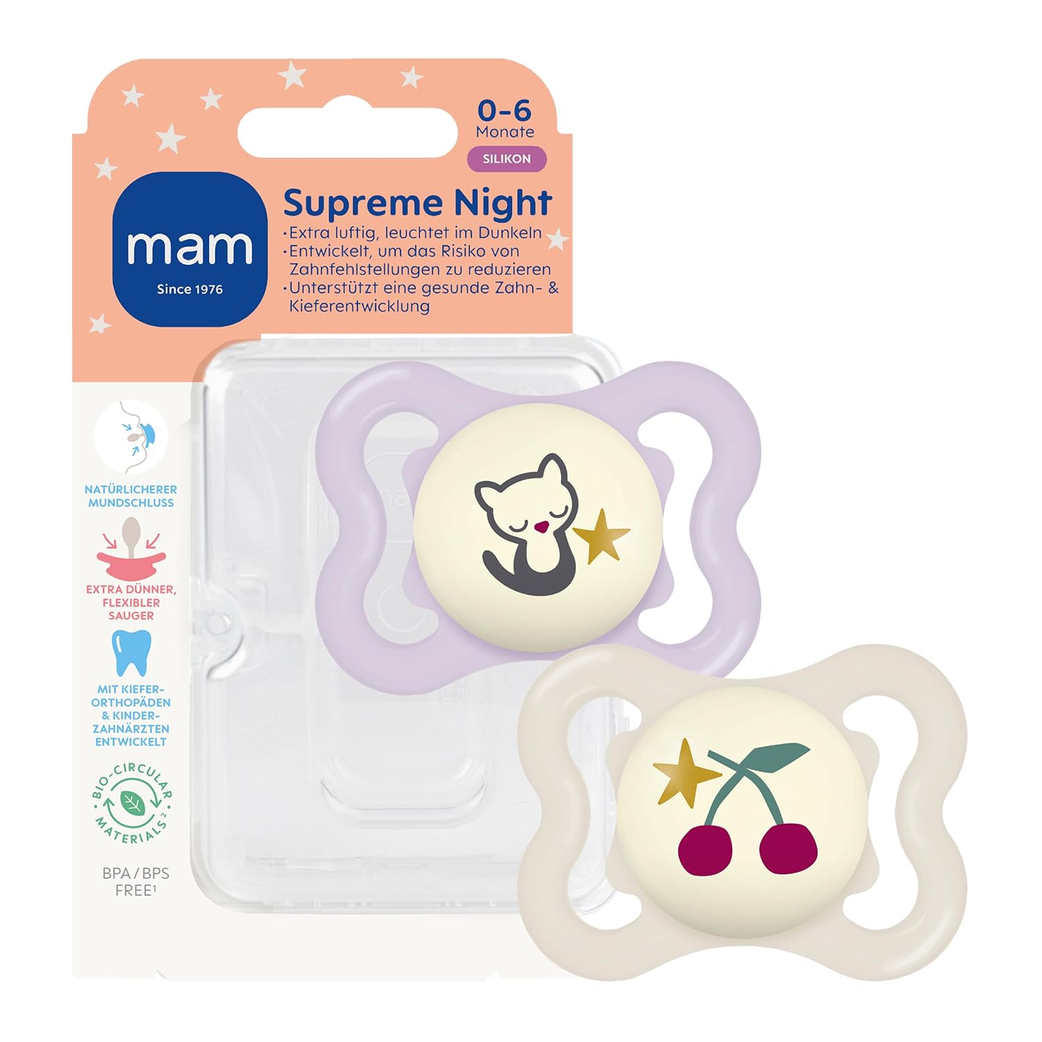 MAM Supreme Night silikónový cumlík 0 – 6 mesiacov x2