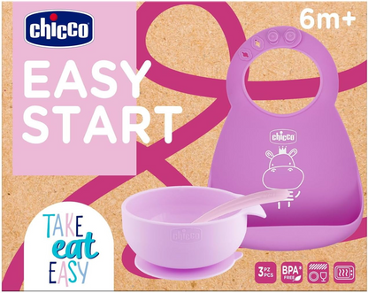 CHICCO súprava EASY START miska s prísavkou, lyžička, podbradník 6 mes.+