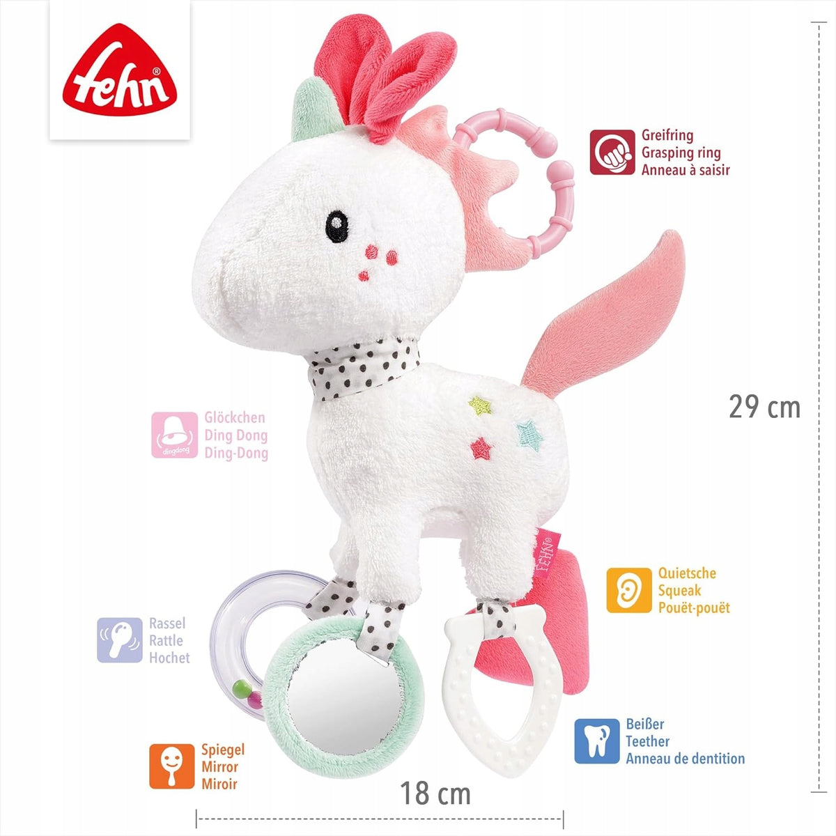 FEHN Aiko&Yuki hanger met rammelaar en grijper voor kinderwagen, autostoeltje