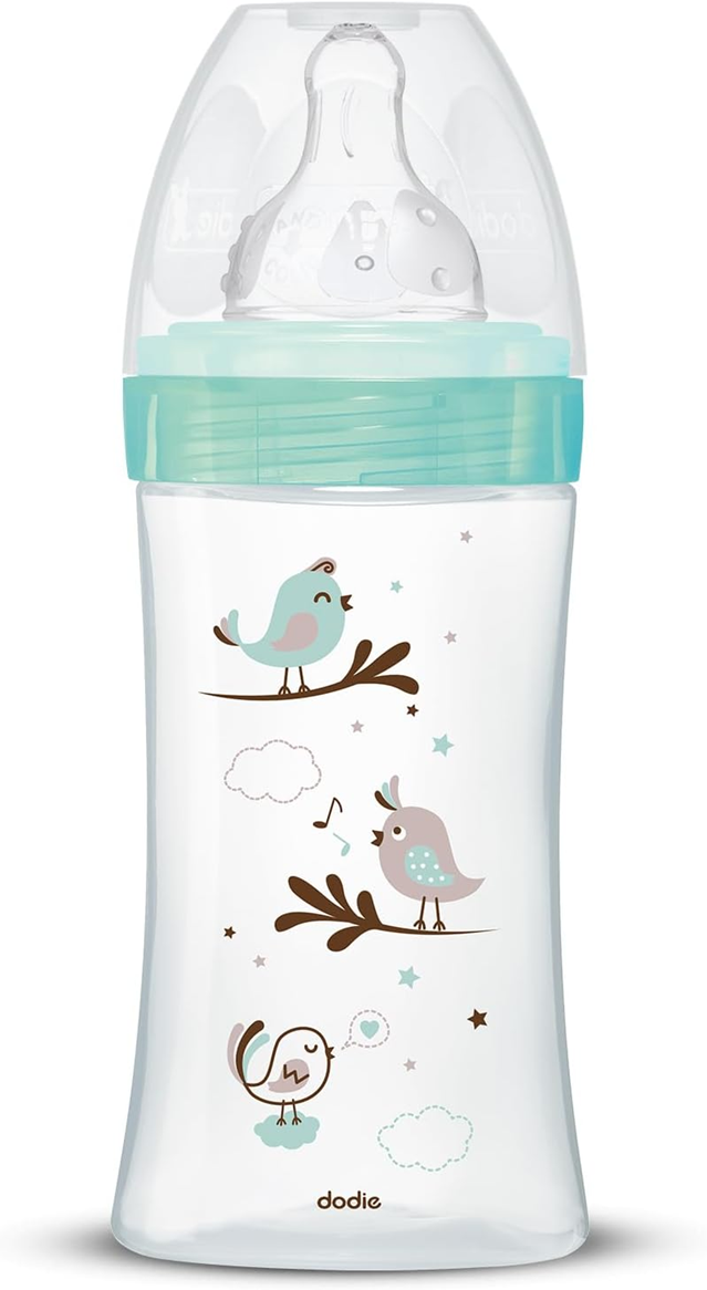 DODIE sklenená fľaša 270 ml 0-6 m cumlík 2 stredný prietok