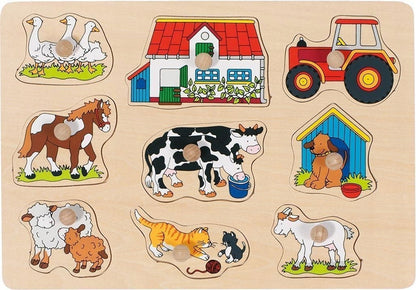 GOKI drevené vkladacie puzzle, 9 dielikov, 20,3 x 29,9 cm FARMA