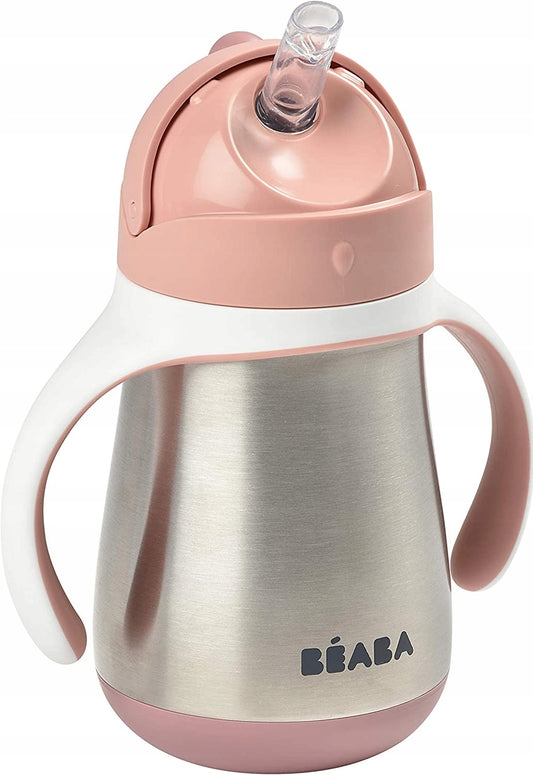 BEABA kubek niekapek ze słomką STALOWY 250 ml