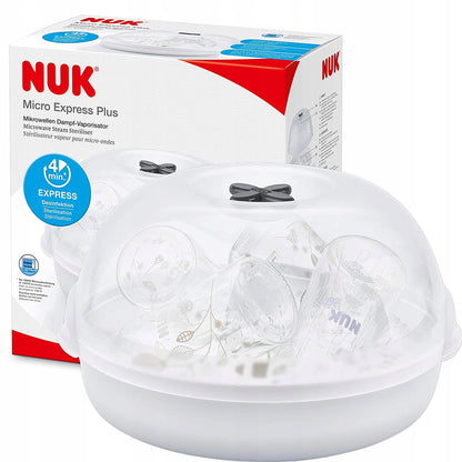NUK Micro Express Plus sterylizator mikrofalowy, biały, do dezynfekcji butelek i akcesoriów w 4 minuty