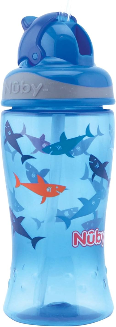 NUBY Flip-it Cup nerozlievací pohár so slamkou 12 m+ 360 ml ŽRALOKY