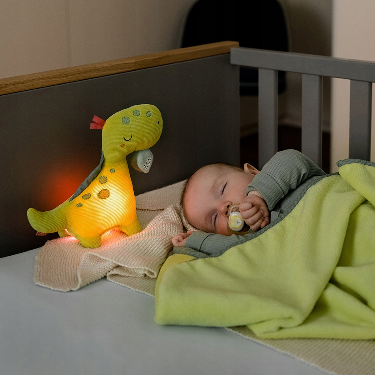 FEHN corduroy cuddly toy with DINO night light, 20 x 23 cm