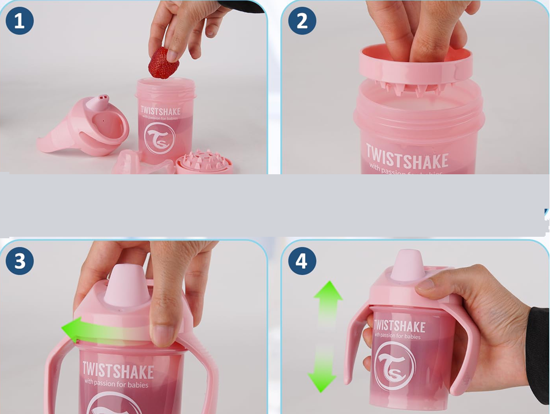 TWISTSHAKE Mini Cup nerozlievací pohár s náustkom a mixérom 230 ml 4 m+