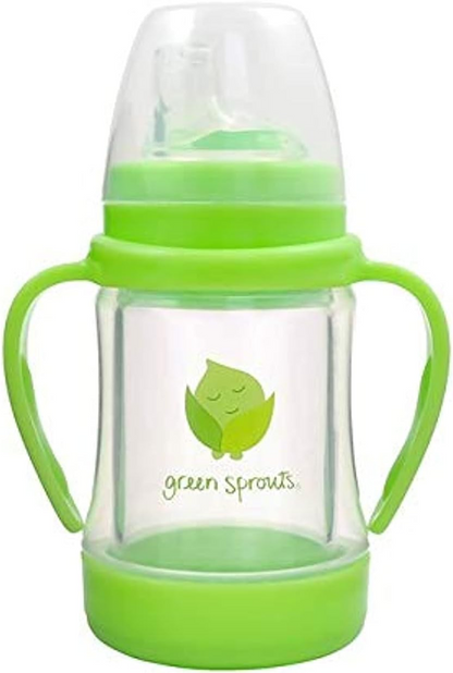 GREEN SPROUTS Sip & Straw Cup sklenený pohár s náustkom proti rozliatiu, náustok a slamka 6 m+