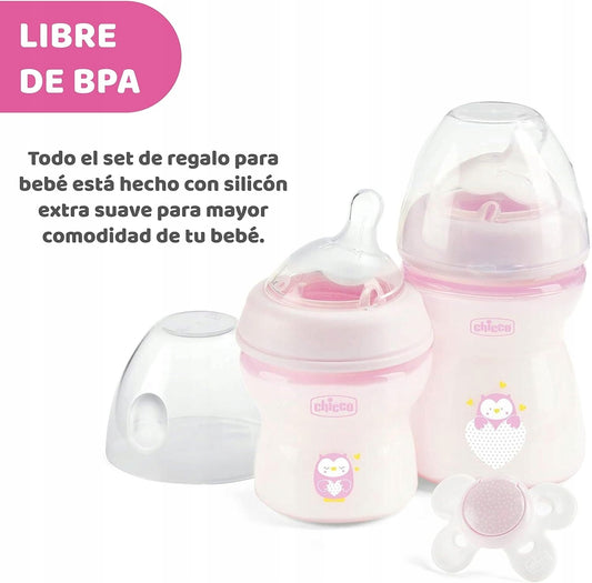 CHICCO súprava NaturalFeeling, fľaše 150 a 250 ml + cumlík 0+