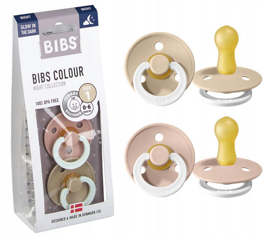 BIBS COLOUR GLOW smoczki uspokajające 2pack kauczuk 0-6 msc