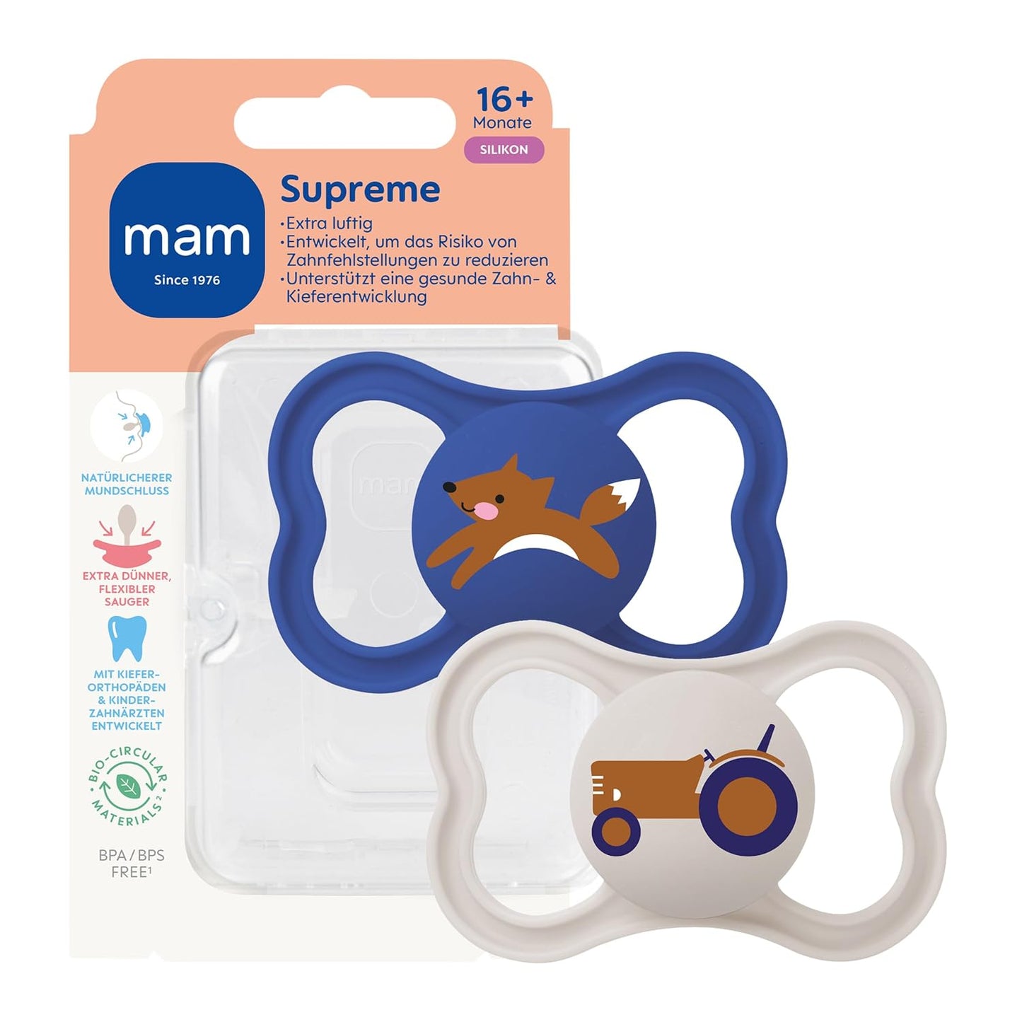 MAM Supreme silicone pacifier ×2, 16m+
